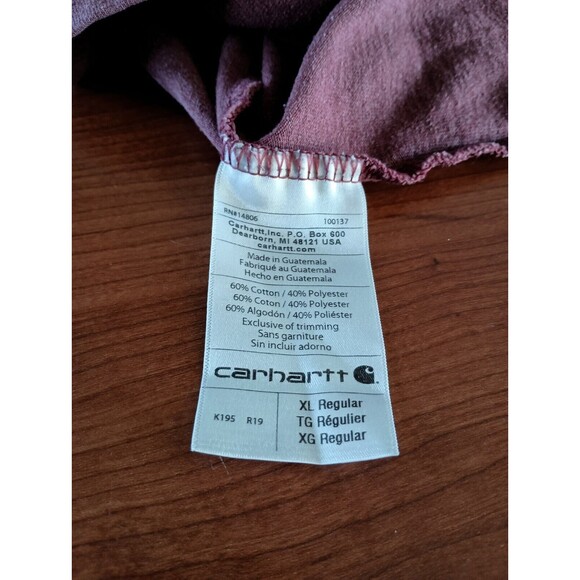 Carhartt Shirt Mens XL Maroon Short Sleeve Crew Neck Original Fit Cotton Logo - Picture 5 of 7